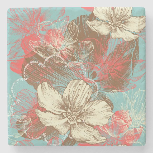Beautiful Floral Stone Coaster (Front)
