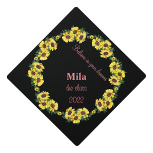 Beautiful floral,sunflower wreath graduation cap topper