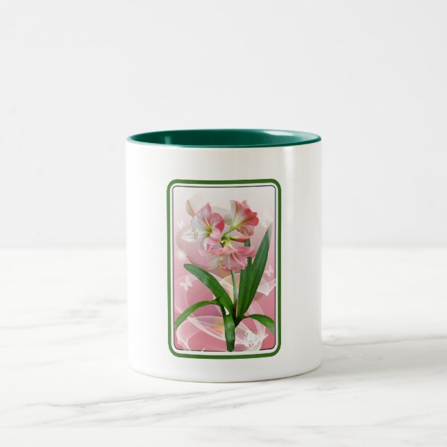Beautiful Floral Themed Amaryllis Two-Tone Coffee Mug (Center)