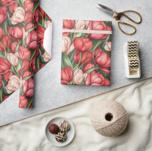 Beautiful Floral Tulip Bouquet Wrapping Paper