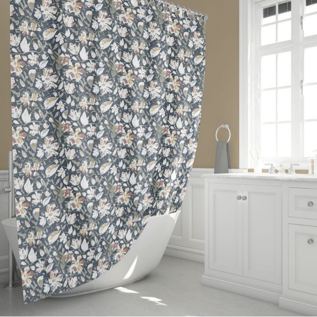 Beautiful Floral Watercolor (Elegant Green Gold Rust Clematis Floral Patter Shower Curtain from Studio Posies. )