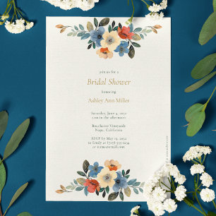 Beautiful Floral Watercolor Ivory Bridal Shower Invitation