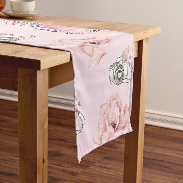 Beautiful Floral watercolor Rose Short Table Runner (In Situ)