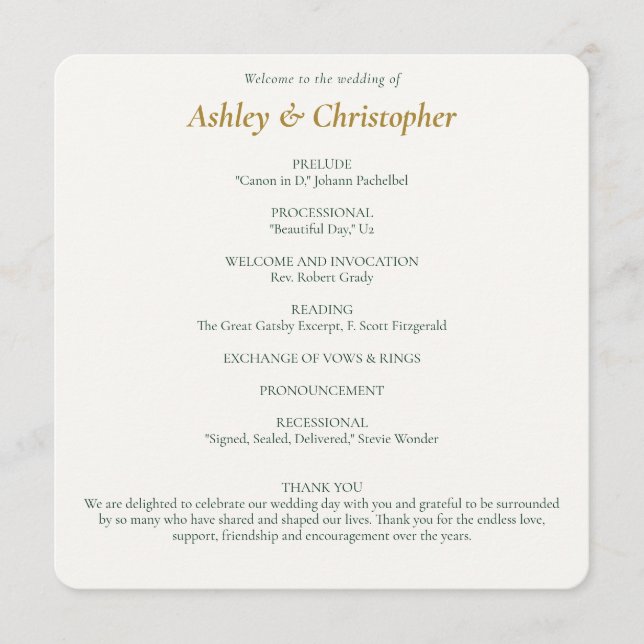 Beautiful Floral Watercolor Wedding Program (Front)