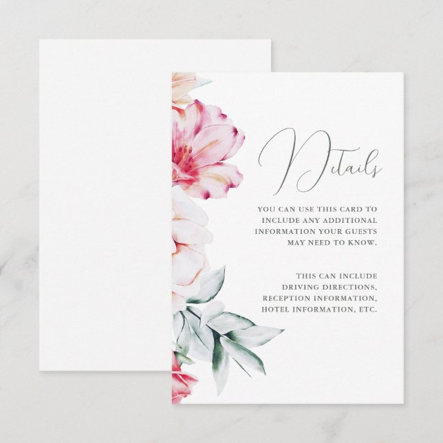 Beautiful Floral Wedding Detail White Enclosure Card (Front/Back)