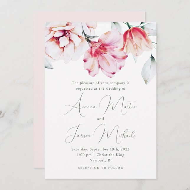 Beautiful Floral Wedding Peach Invitation (Front/Back)
