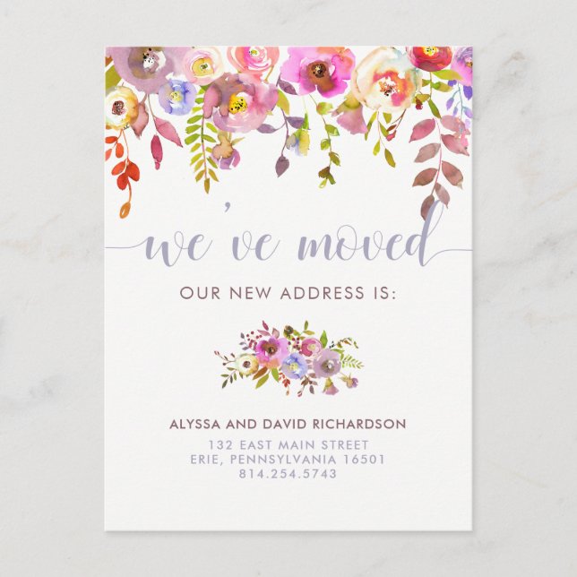Beautiful Floral | We've Moved | Change of Address Announcement Postcard (Front)