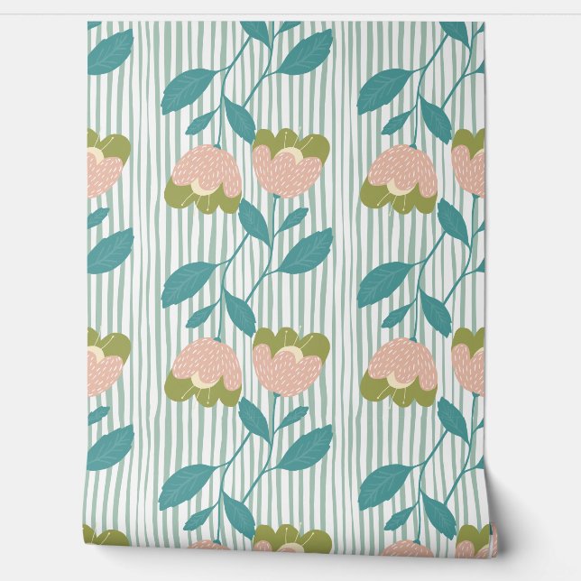 Beautiful floral with stripes Cute blue background Wallpaper (Unrolling)