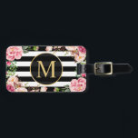 Beautiful Floral Wrap Black White Stripes Monogram Luggage Tag<br><div class="desc">Beautiful Floral Wrap Black White Stripes Monogram Bag Tag. 
(1) For further customization,  please click the "customize further" link and use our design tool to modify this template. 
(2) If you need help or matching items,  please contact me.</div>