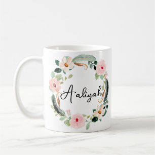 Beautiful Floral Wreath Name Monogram Coffee Mug
