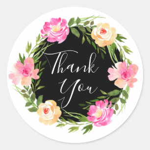 Beautiful Floral Wreath Thank You Classic Round Sticker