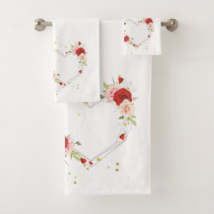 beautiful floral wreath with watercolor pink bath bath towel set