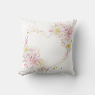 beautiful floral wreath with watercolor pink throw pillow