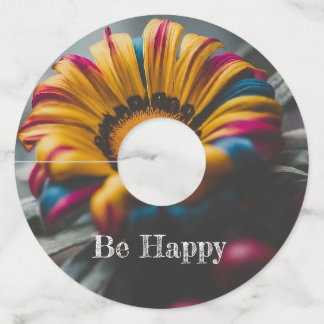 Beautiful Flower and Be Happy Wine Glass Tag