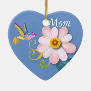 Beautiful flower and Humming bird Mother's Day Ceramic Ornament