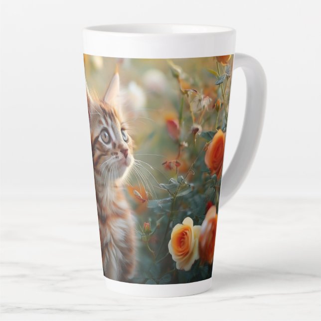 Beautiful Flower And Kitten Latte Mug (Right Angle)