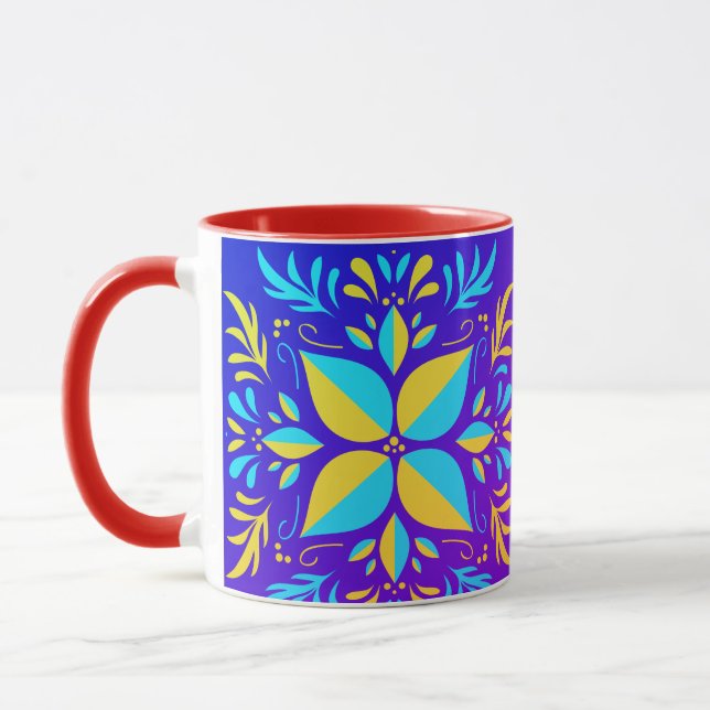 Beautiful Flower art in yellow and blue colours Mug (Left)