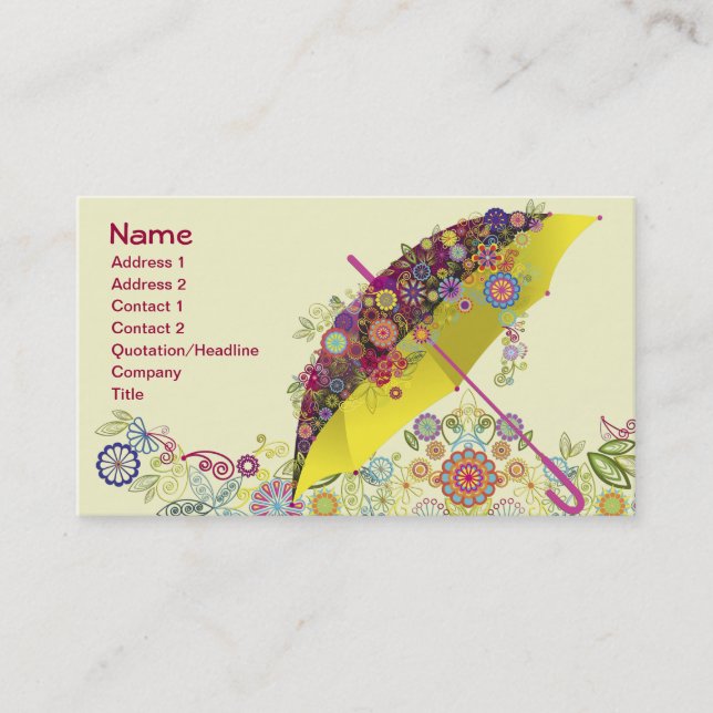 Beautiful Flower & Bird Umbrella/Parasol Business Card (Front)