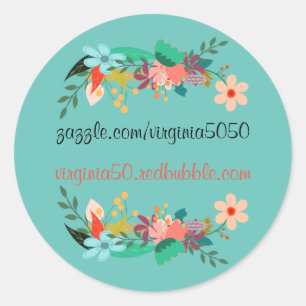 Beautiful Flower Border Template, Classic Round Sticker