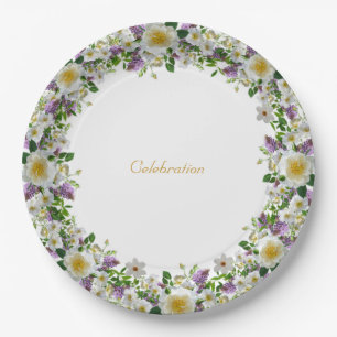 Beautiful flower crown  wreath in violet &  white paper plate