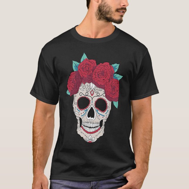 Beautiful Flower of A Woman Dead Skull Skulls T-Shirt (Front)