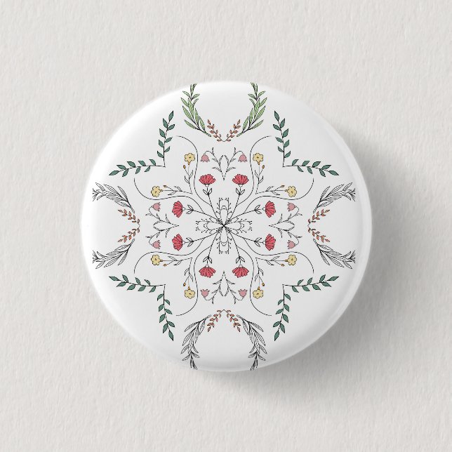Beautiful flower pattern, mandala 1 inch round button (Front)