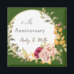 Beautiful Flower Wreath Green Wedding Anniversary  Magnet<br><div class="desc">Beautiful Flower Wreath Green Wedding Anniversary Magnet. 
A beautiful magnet for your 25th Wedding Anniversary gift. Has green background with flower Wreath. You can customize the Text on it .</div>