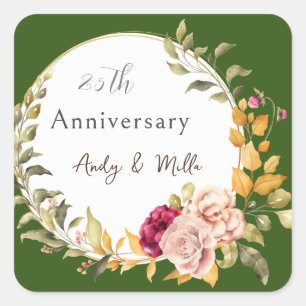 Beautiful Flower Wreath Green Wedding Anniversary Square Sticker