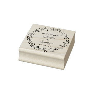Beautiful flower wreath Save The Date Rubber Stamp