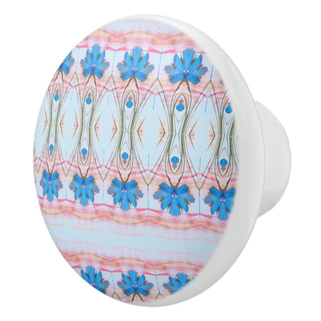Beautiful Flowered Cabinet Pull In Blues And Pink (Right)