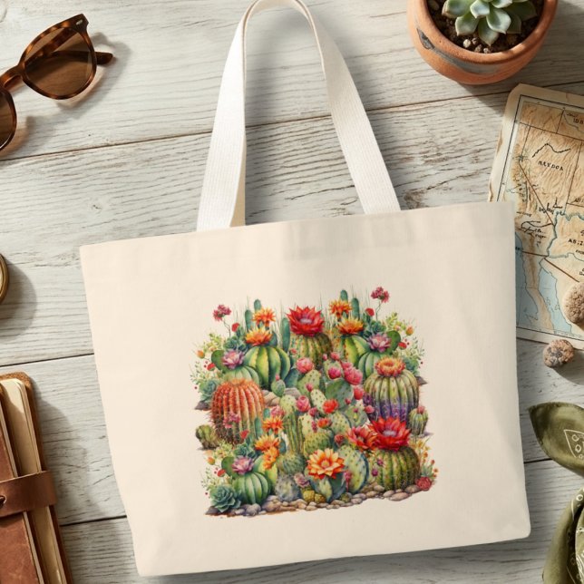 Beautiful Flowering Cacti Large Tote Bag (Creator Uploaded)