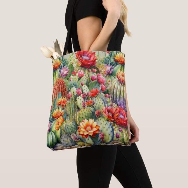 Beautiful Flowering Cacti Tote Bag (Close Up)