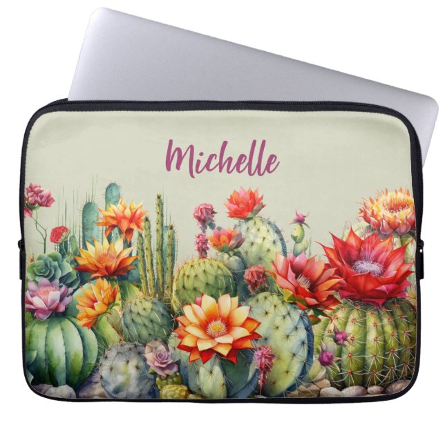Beautiful Flowering Cacti With Name Laptop Sleeve (Front)