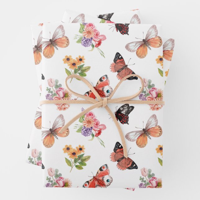 Beautiful Flowers and Butterflies Any Occasion Wrapping Paper Sheet (In situ)