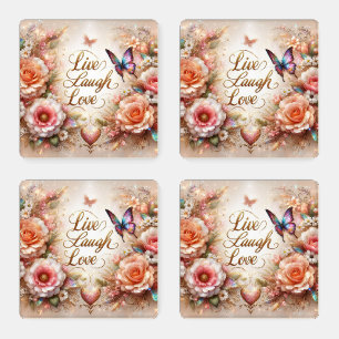 Beautiful Flowers and Butterflies Coaster Set