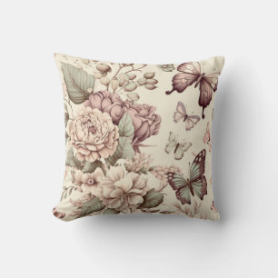 Beautiful flowers and butterflies pastel colours throw pillow