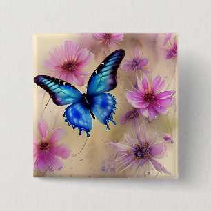 Beautiful Flowers and Butterfly 2 Inch Square Button