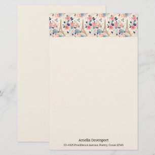 Beautiful Flowers and Eiffel Tower Paris Pattern Stationery