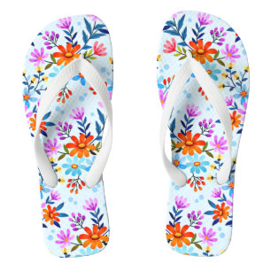 Beautiful Flowers And Leaves Pattern Flip Flops