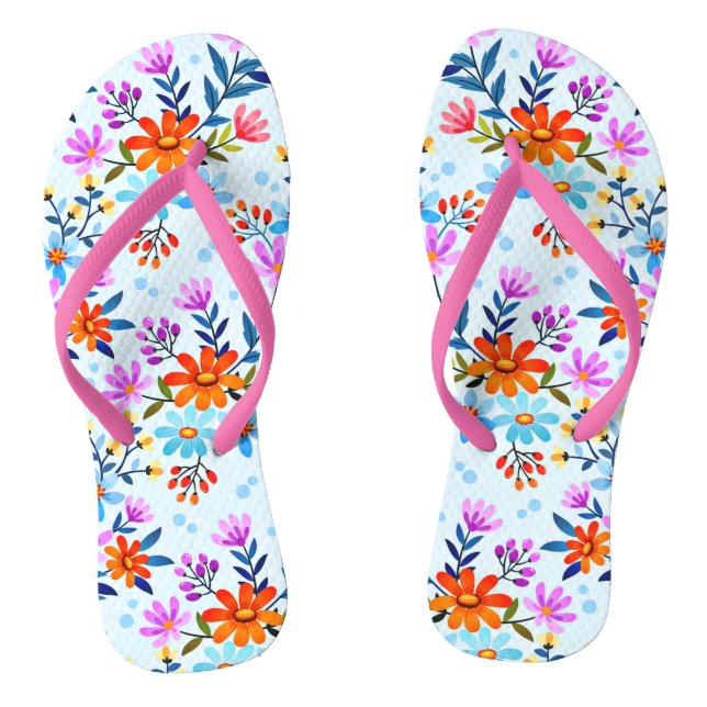 Beautiful Flowers And Leaves Pattern  Flip Flops (Footbed)