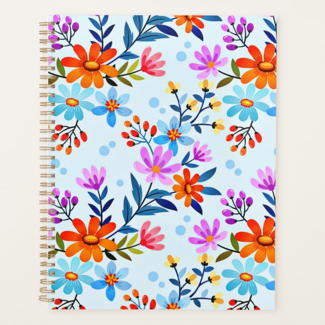 Beautiful Flowers And Leaves Pattern  Planner (Front)