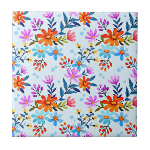 Beautiful Flowers And Leaves Pattern  Tile