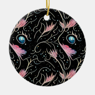 Beautiful Flowers and Swirls Pattern Ceramic Ornament