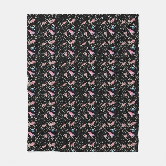 Beautiful Flowers and Swirls Pattern Fleece Blanket (Front)