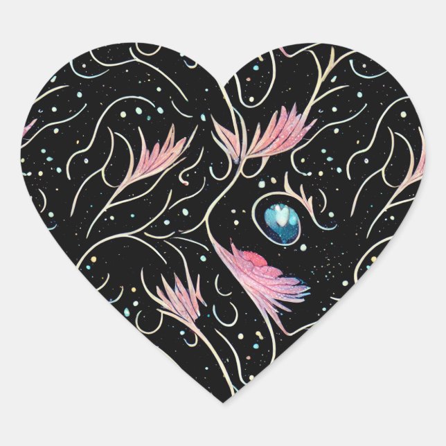 Beautiful Flowers and Swirls Pattern Heart Sticker (Front)