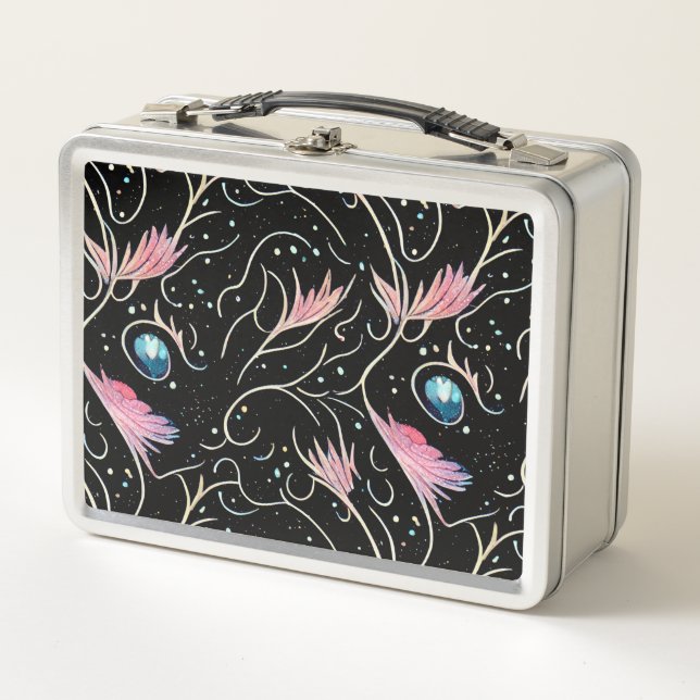 Beautiful Flowers and Swirls Pattern Metal Lunch Box (Front)