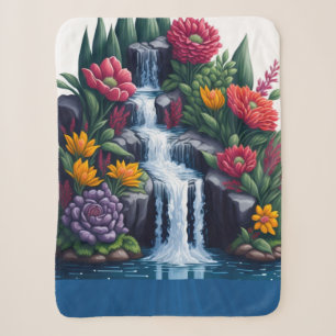 Beautiful flowers and waterfall sherpa blanket