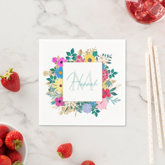 Beautiful Flowers Botanical Watercolor Painting Napkin (Insitu)