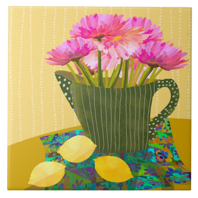 Beautiful Flowers Ceramic Kitchen Tile (Front)