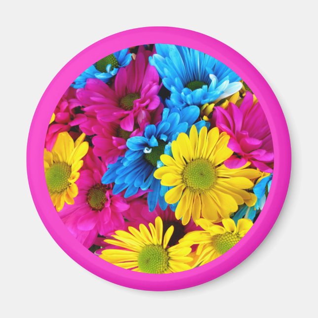 Beautiful Flowers Floral Circle Design Pink Border Magnet (Front)